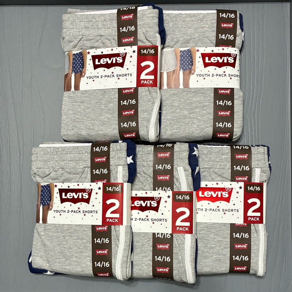 LOT of 5 Levi's Youth 2-Pack Shorts for Girls 14/16 Gray/Navy Blue